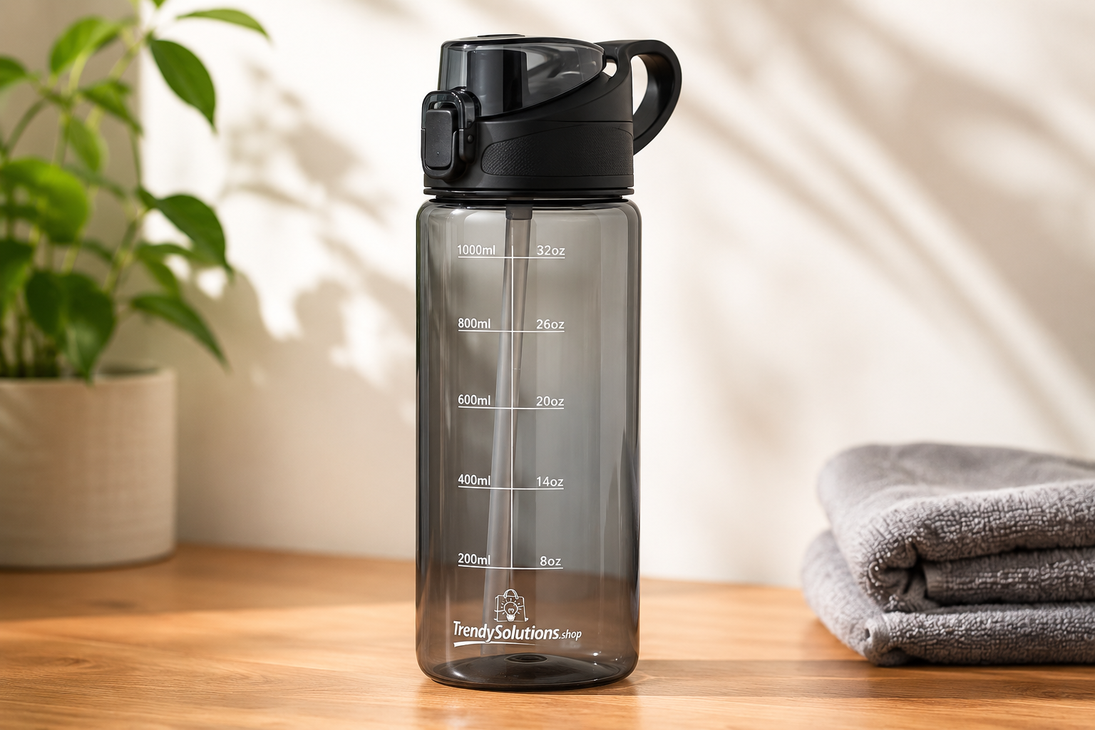 1L Motivational Water Bottle with Straw & Time Marker – Leakproof Sports Water Bottle